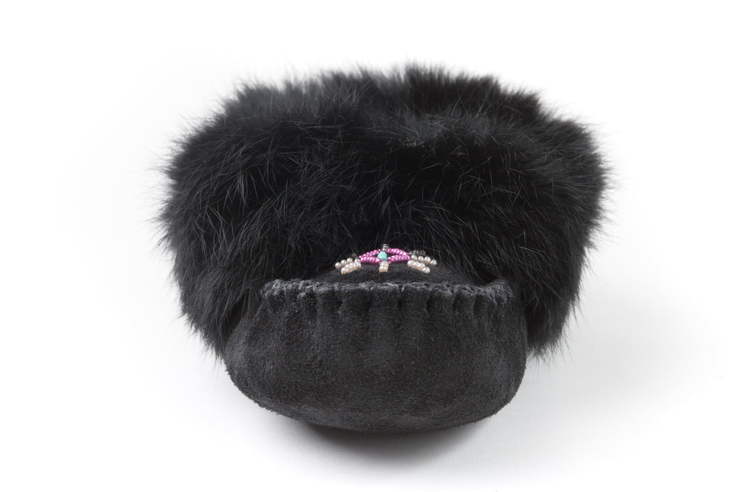 842 Ladies Black Rabbit Suede Moc with Fur and Fleece insert