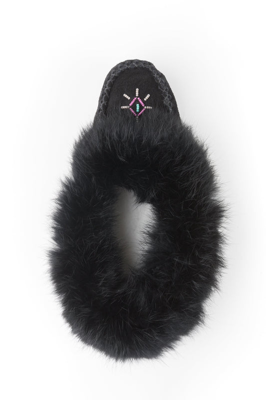 842 Ladies Black Rabbit Suede Moc with Fur and Fleece insert