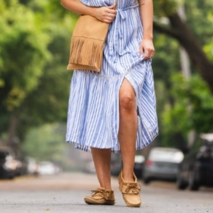 B468 Women Moose Moc Bootie with Fringe Double Leather Sole