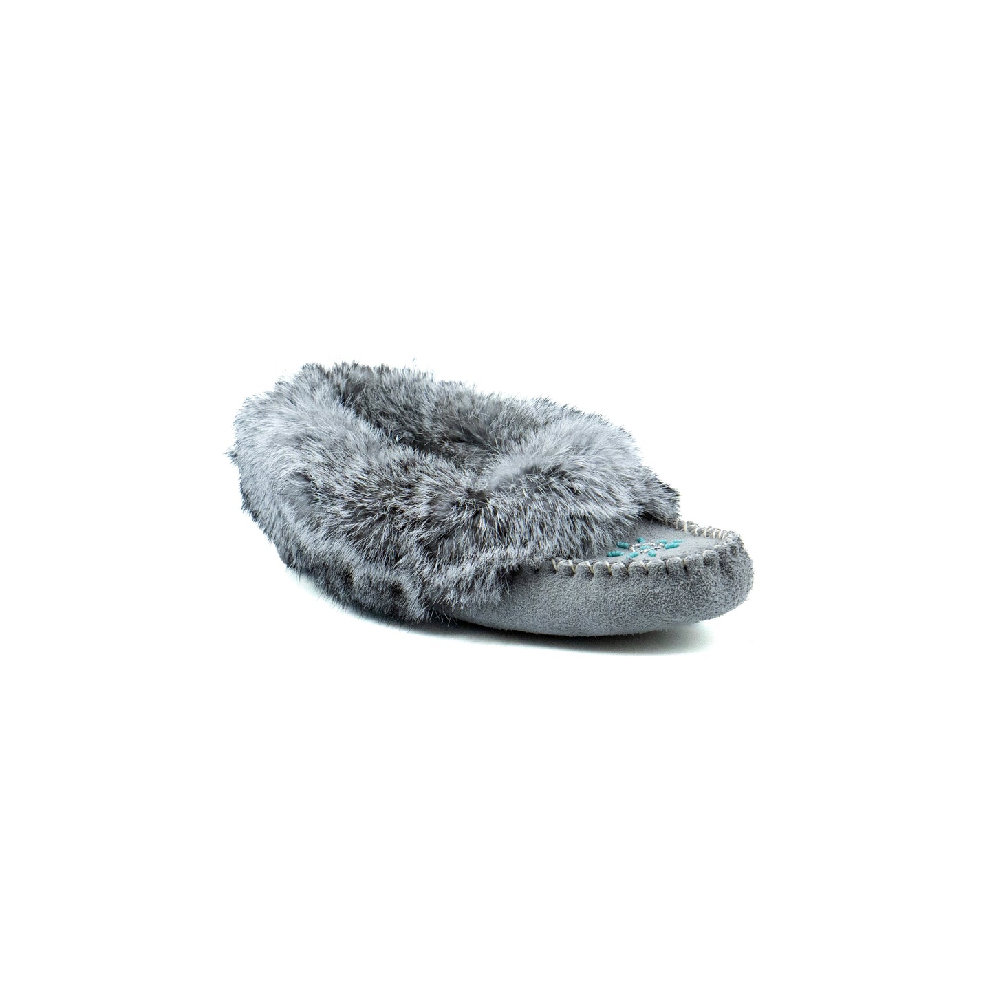 240 Ladies Suede Grey Two-tone Rabit Fur Moc with Fleece Insert