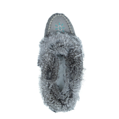240 Ladies Suede Grey Two-tone Rabit Fur Moc with Fleece Insert
