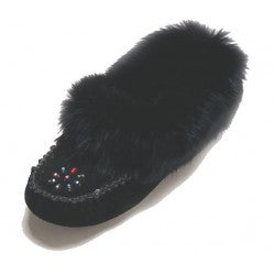 842 Ladies Black Rabbit Suede Moc with Fur and Fleece insert