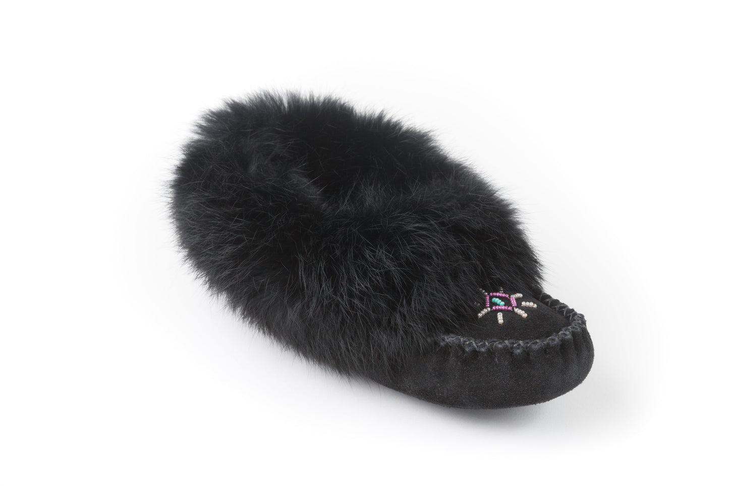 842 Ladies Black Rabbit Suede Moc with Fur and Fleece insert