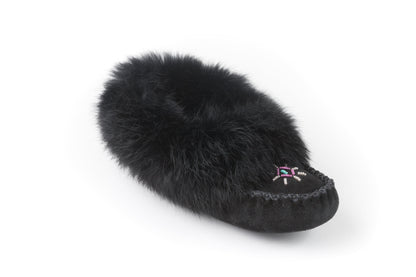 842 Ladies Black Rabbit Suede Moc with Fur and Fleece insert