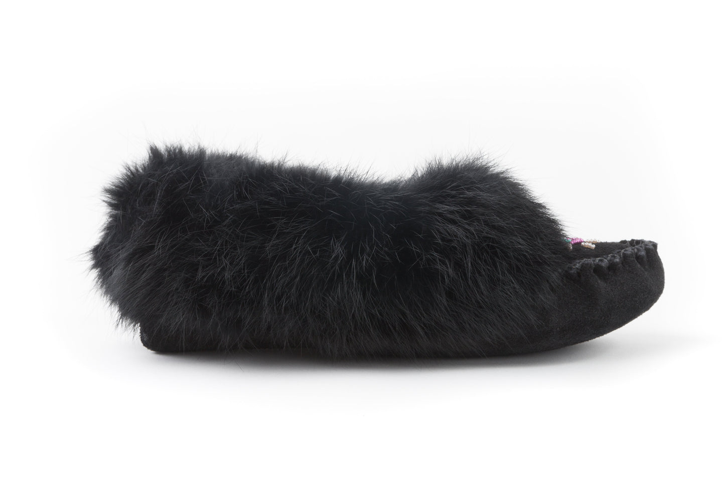 842 Ladies Black Rabbit Suede Moc with Fur and Fleece insert