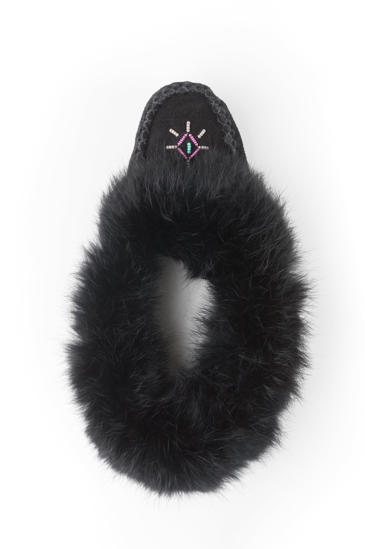 842 Ladies Black Rabbit Suede Moc with Fur and Fleece insert
