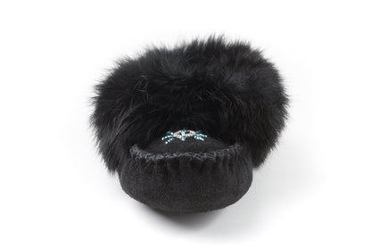 842 Ladies Black Rabbit Suede Moc with Fur and Fleece insert