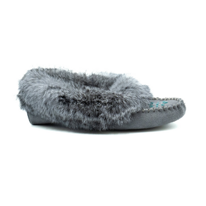 240 Ladies Suede Grey Two-tone Rabit Fur Moc with Fleece Insert
